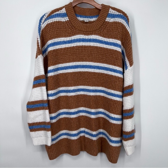 American Eagle Outfitters Sweaters - American Eagle Chunky Knit Blue Brown Striped Contrasting Sleeve Sweater